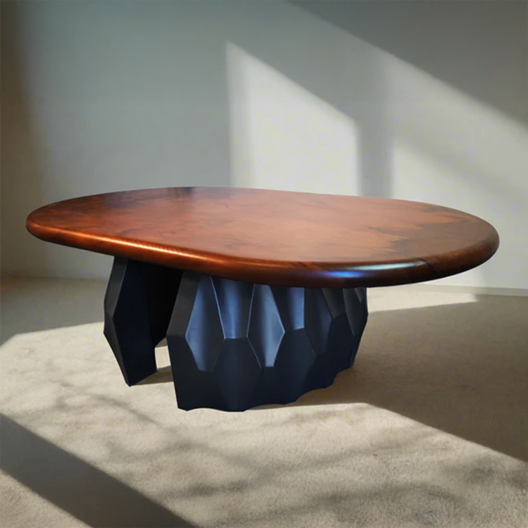 Cedar Burl Coffee Table on Sculpted Metal Base